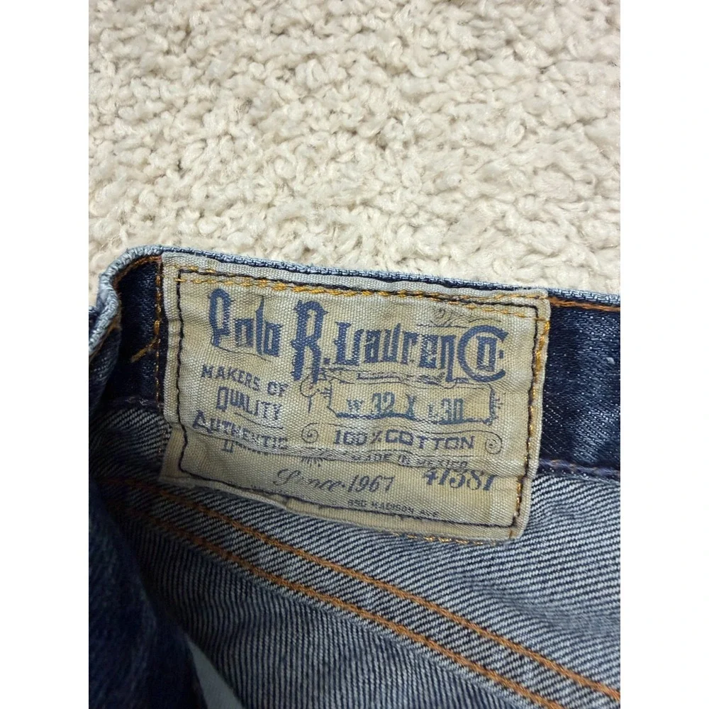 Polo Ralph Lauren Jeans Mens 32x30 Blue Distressed Wash Preppy Straight